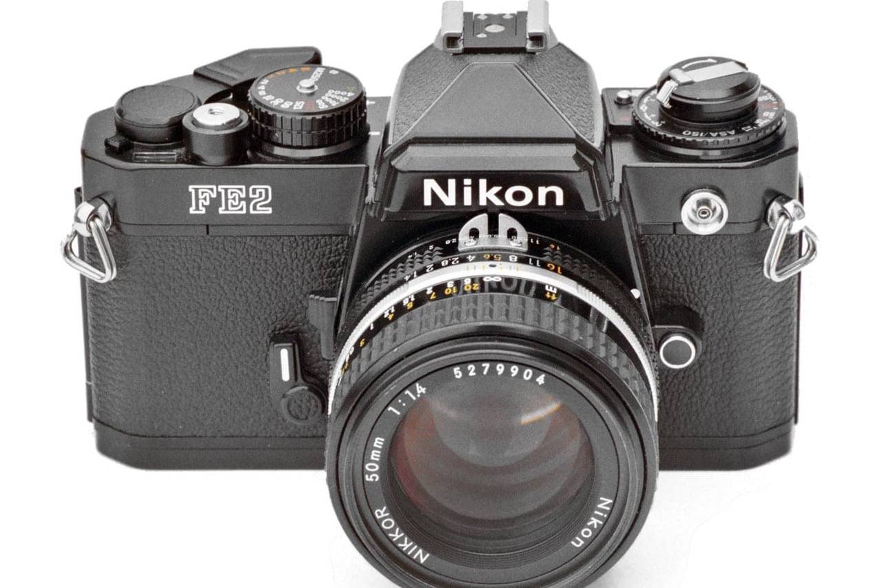 Nikon FE2 35mm Film Photography Camera in black with Nikkor AI-S 50 mm f/1.4 lens